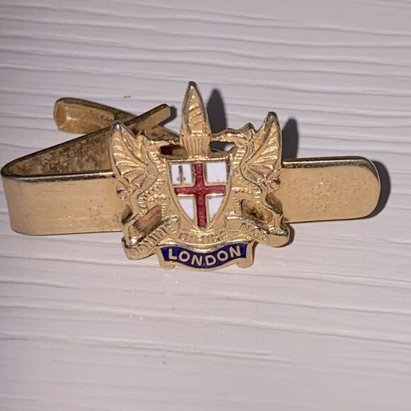 Vintage London England Crest Tie Clip In Gold Tone - Picture 2 of 6